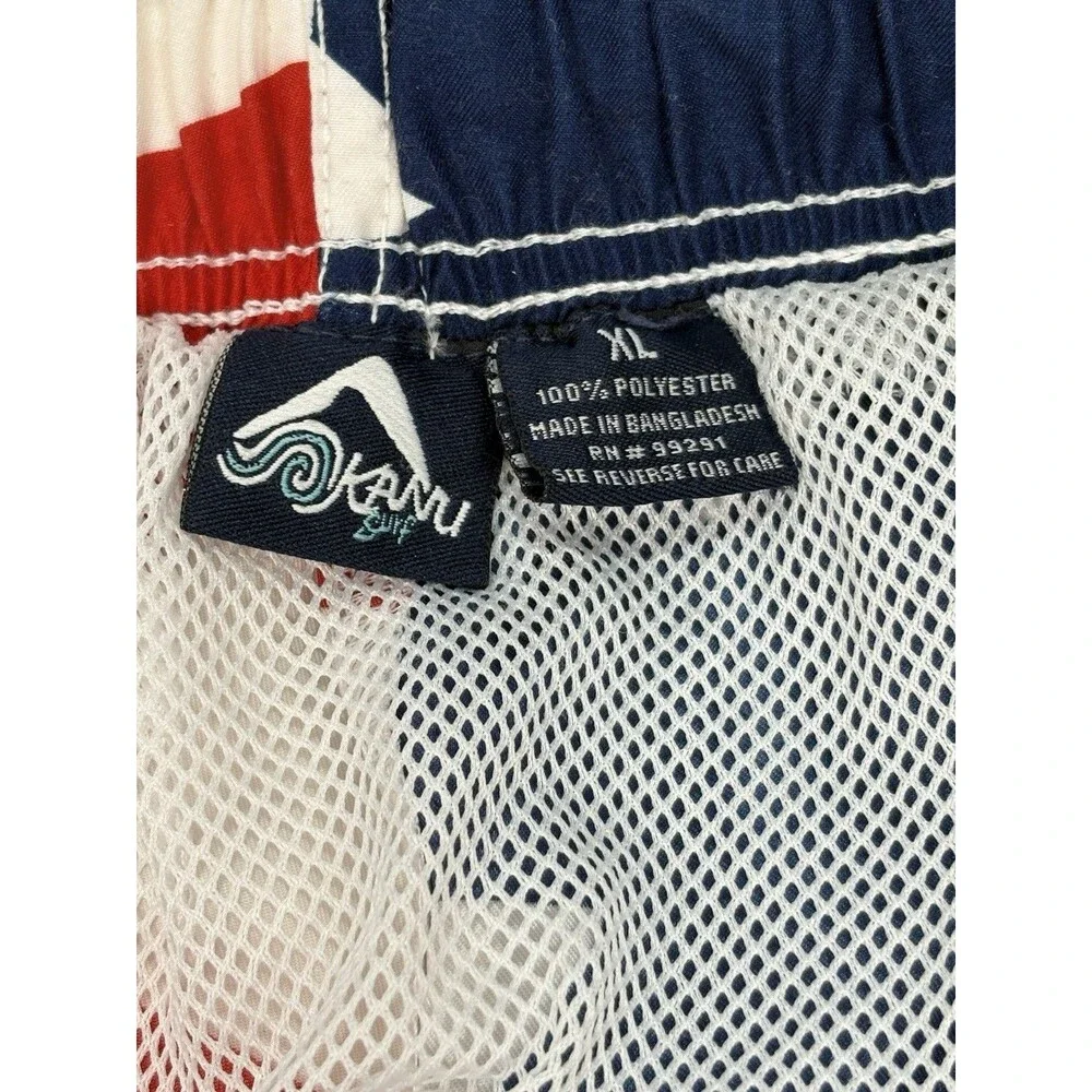 Kanu Surf Swim Trunks Men's Sz  XL Red Blue White American Flag USA Mesh Lined